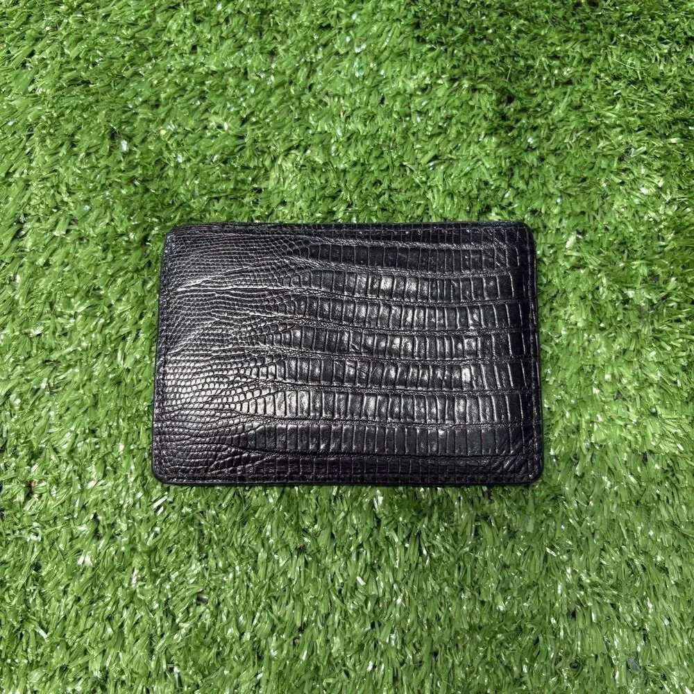 Mens Womens Alexander Wang Black Crocodile Embossed Leather Card Holder Wallet